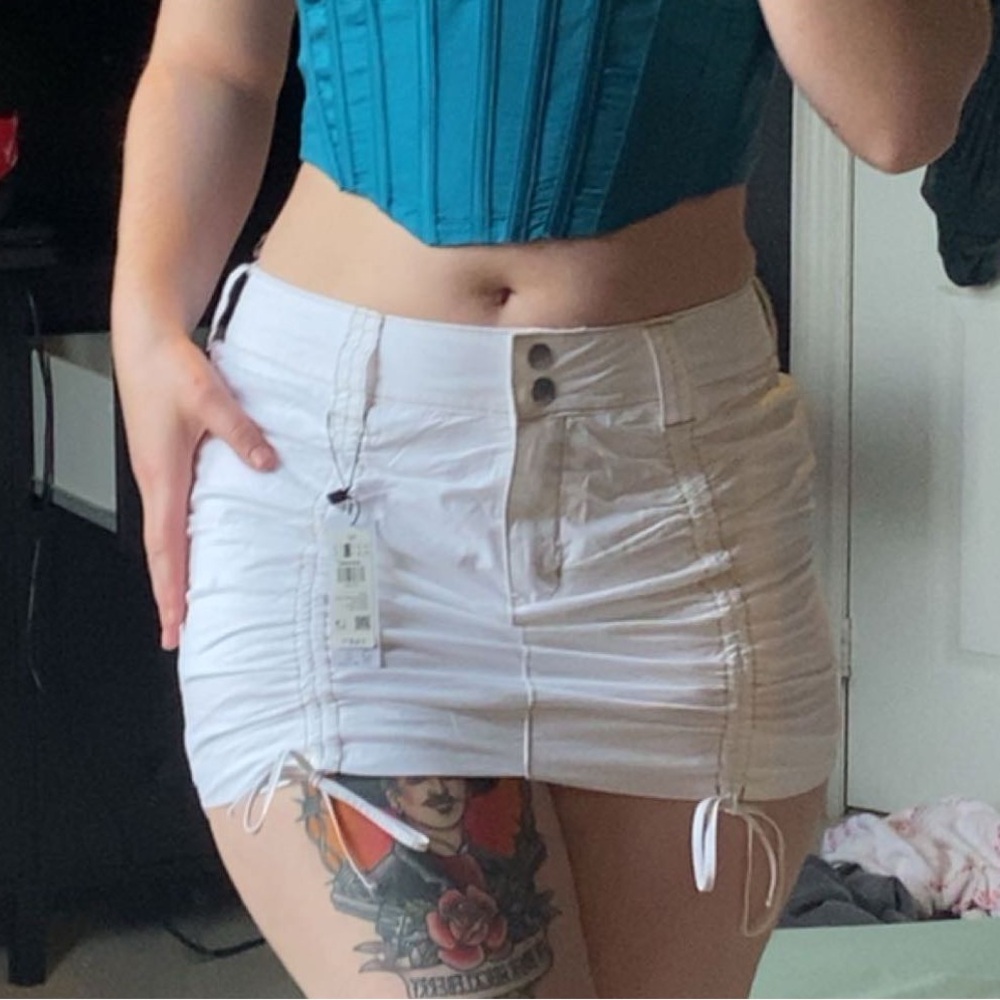 White Ruched Mini Skirt
